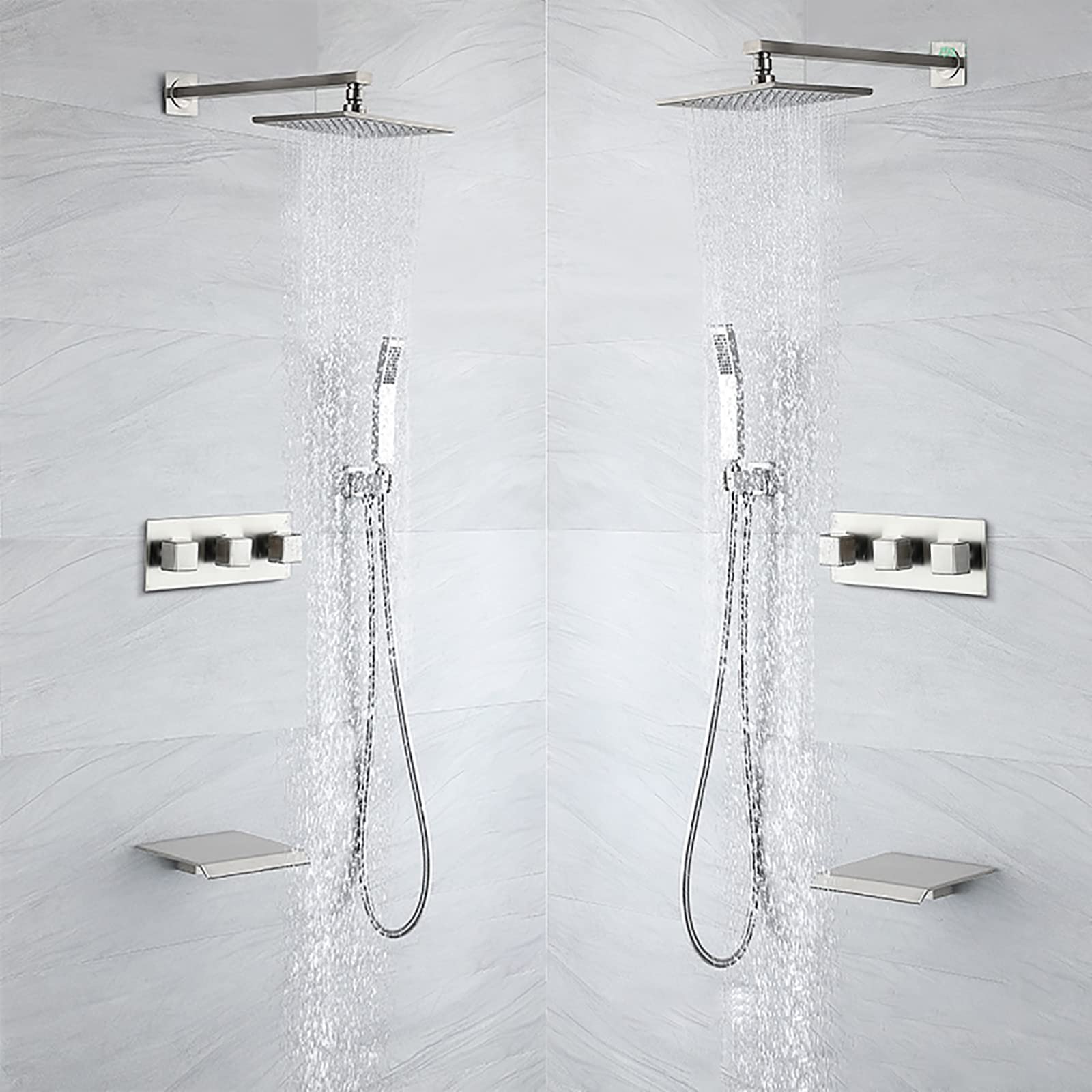 Sistema Doccia, Set di rubinetti per Doccia Set Combinato per Doccia a Pioggia a Parete Vasca in Nichel Spazzolato e Kit di Finiture per Doccia con soffione Doccia a Pioggia Quadrato da 8 Pollici, s