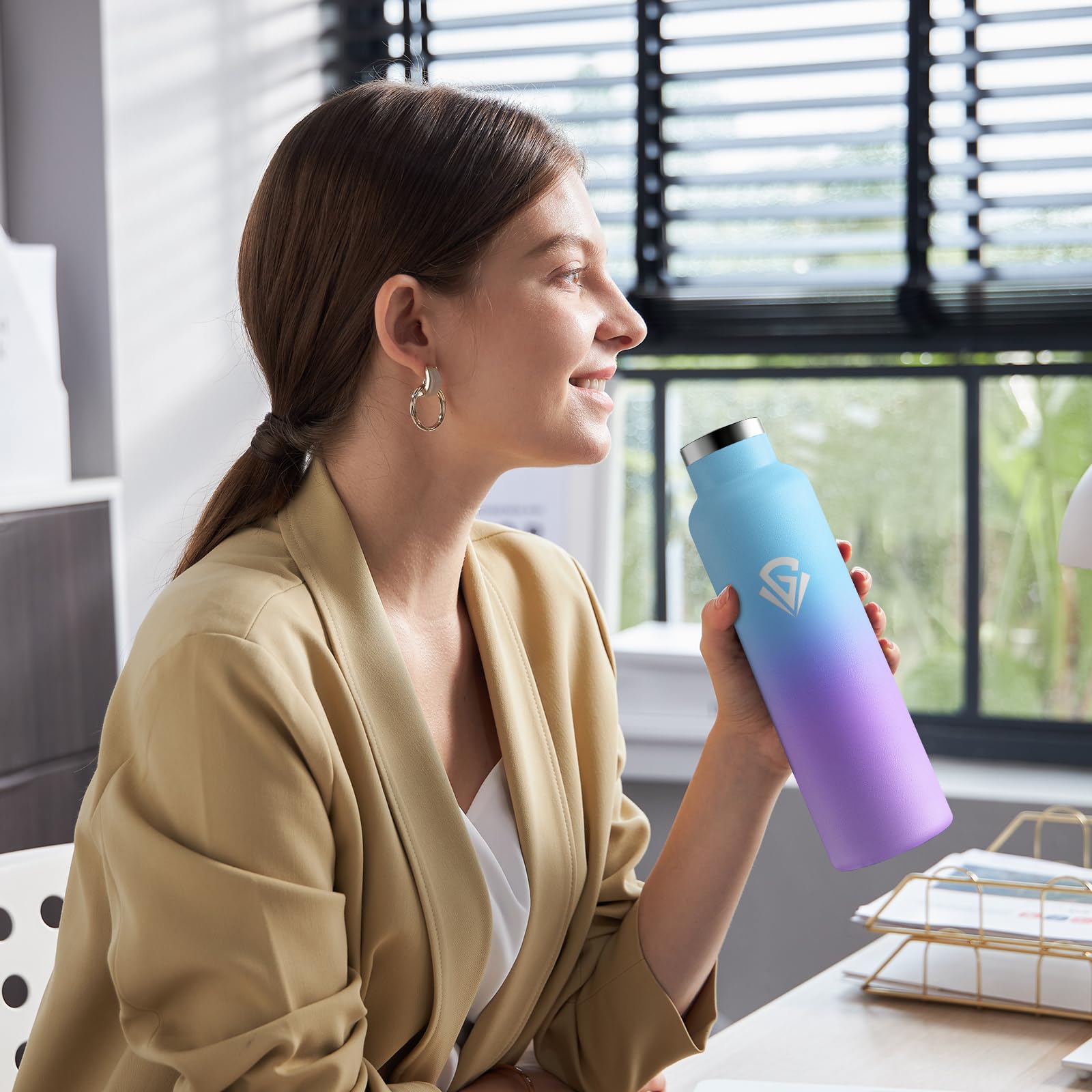 JAPORIA Borraccia Acciaio Inox 750ml, Termos con Cannuccia, a prova di perdite, Riutilizzabile, senza BPA, per Viaggio, Campeggio, Gimnasio