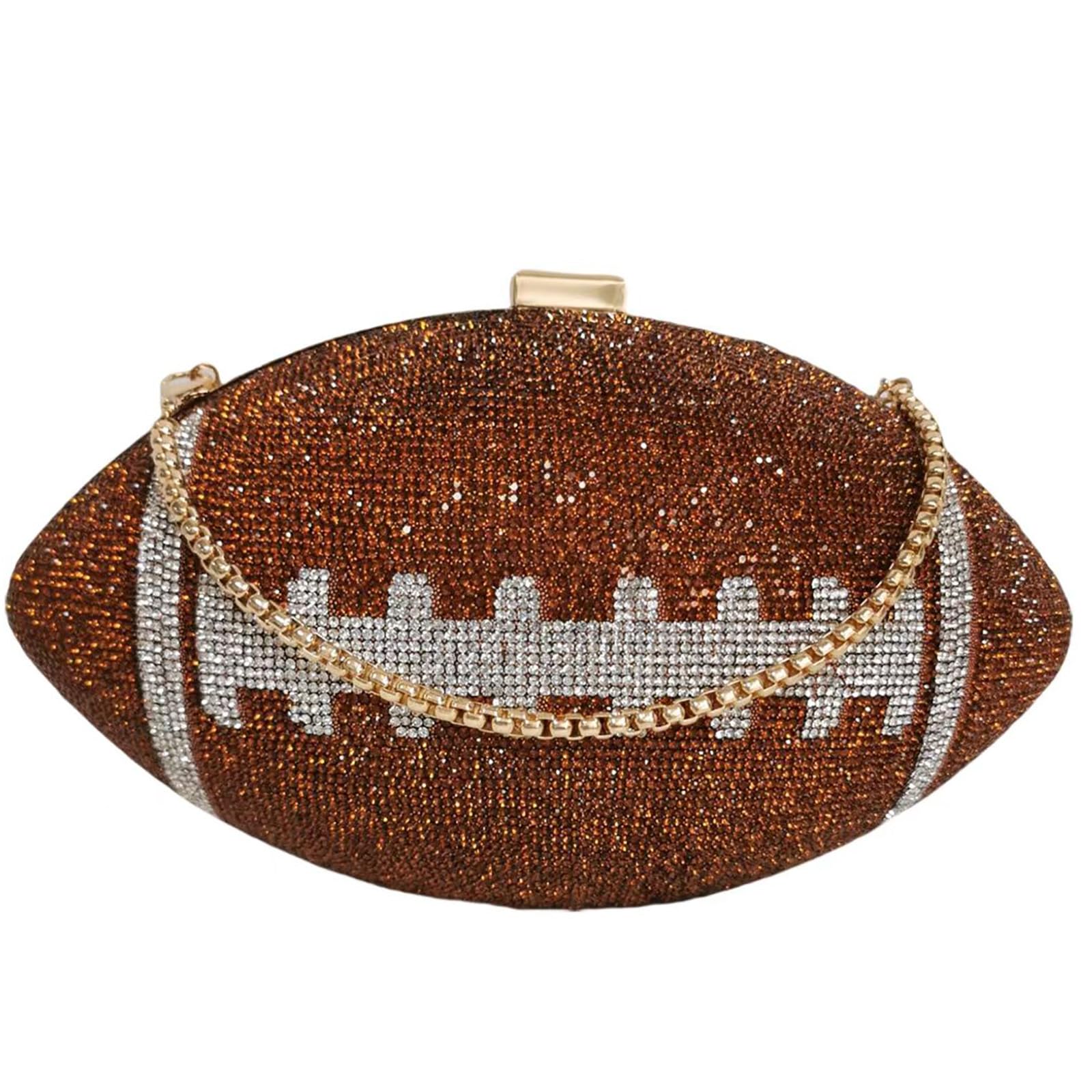 Lyuxhetaokdiq Women Rhinestone Football Shaped Handbag Chain Crossbody Shoulder Bag Football Purse | Rugby, Unique, Novelty, Football