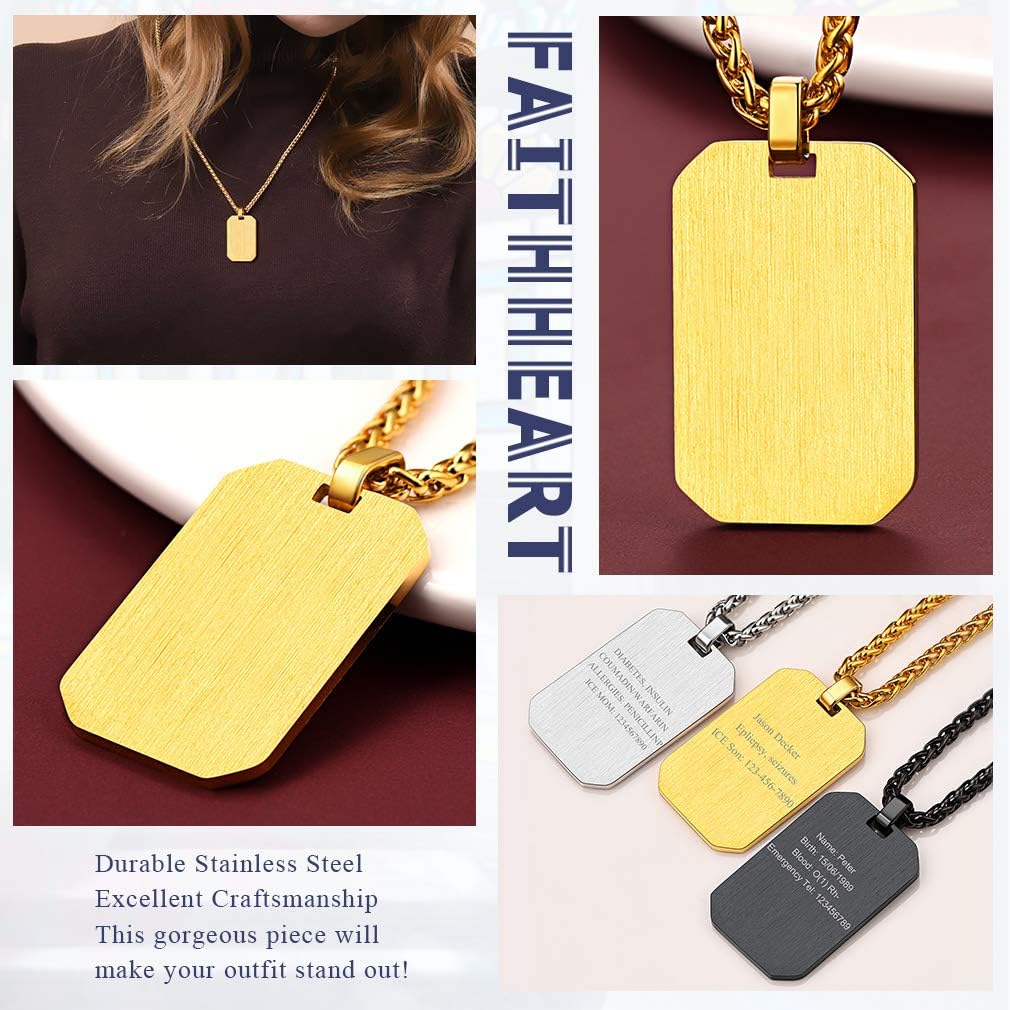 FaithHeart Mens Personalized Dog Tag Necklace, Stainless Steel/Silicone Text/Photo Customized Pendant Jewelry for Women Boys with Delicate Packaging