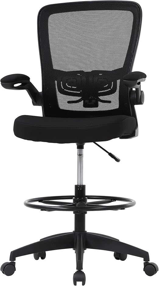PayLessHere Ergonomic Drafting Chair Tall Office Chair High Adjustable Standing Desk Chair with Lumbar Support Mesh Back Footrest Flip-Up Arms for Office Computer Desk Standing Desk (Black)