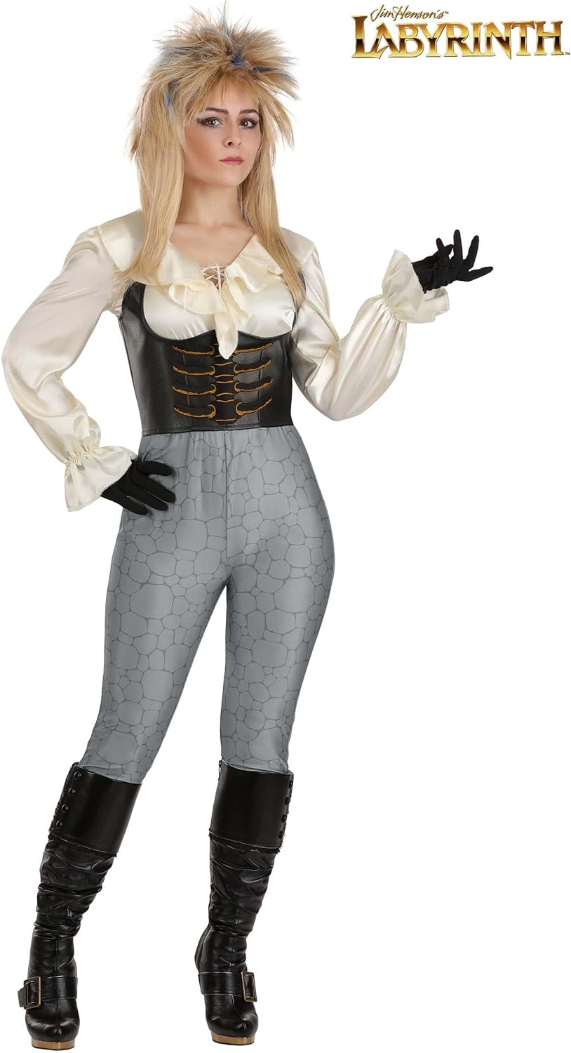 Labyrinth Women's Jareth Costume with Satin Blouse, Corset and Stretch Leggings for Adult Halloween Dress Up