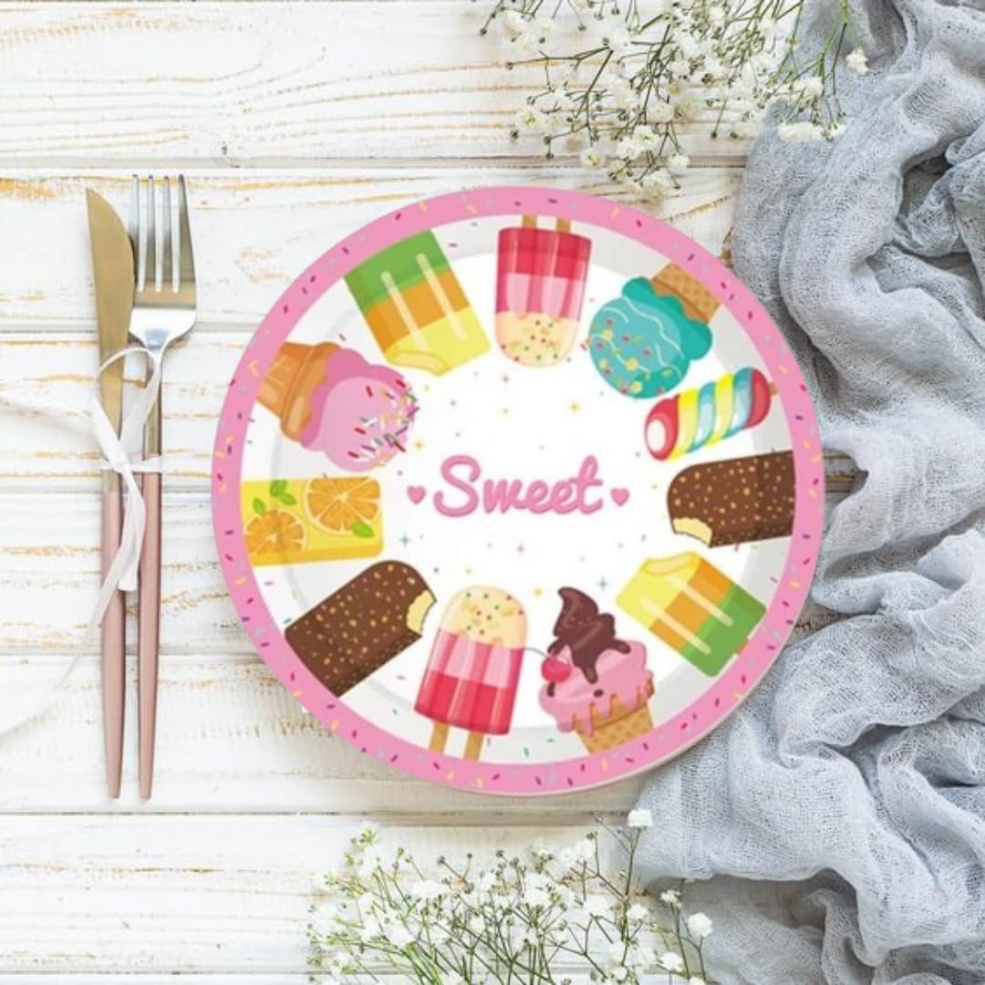WANNA PARTY Pack of 8 Candyland Party Tableware, Ice Cream Birthday Paper Plates,Candy Party Table Decorations for Girls 2
