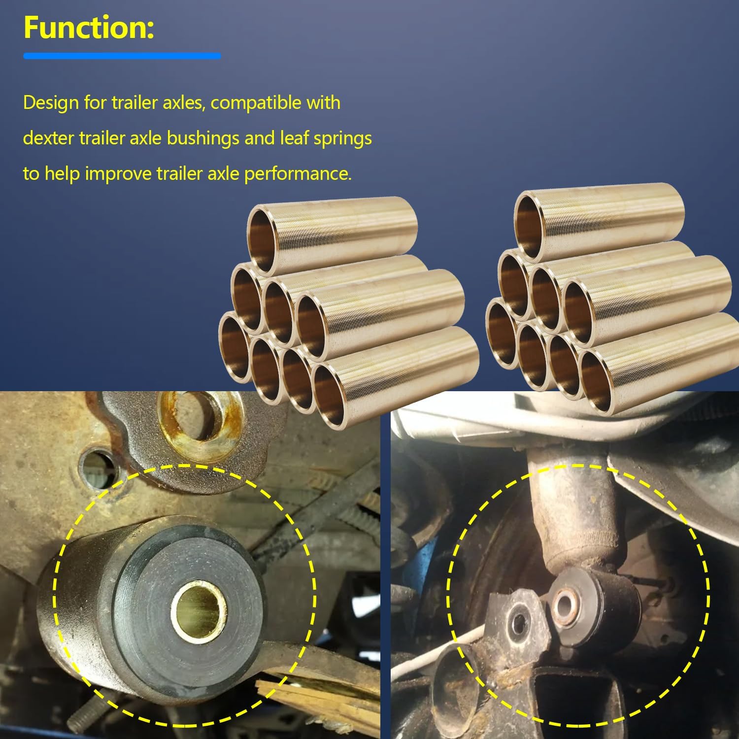 ID 9/16" OD 11/16" Leaf Spring Bushing Kit for Trailer Dexter Axle, Bronze Shackle Bushings Trailer Axle Bushing Tools Replace Double Eye Springs-16 PCS