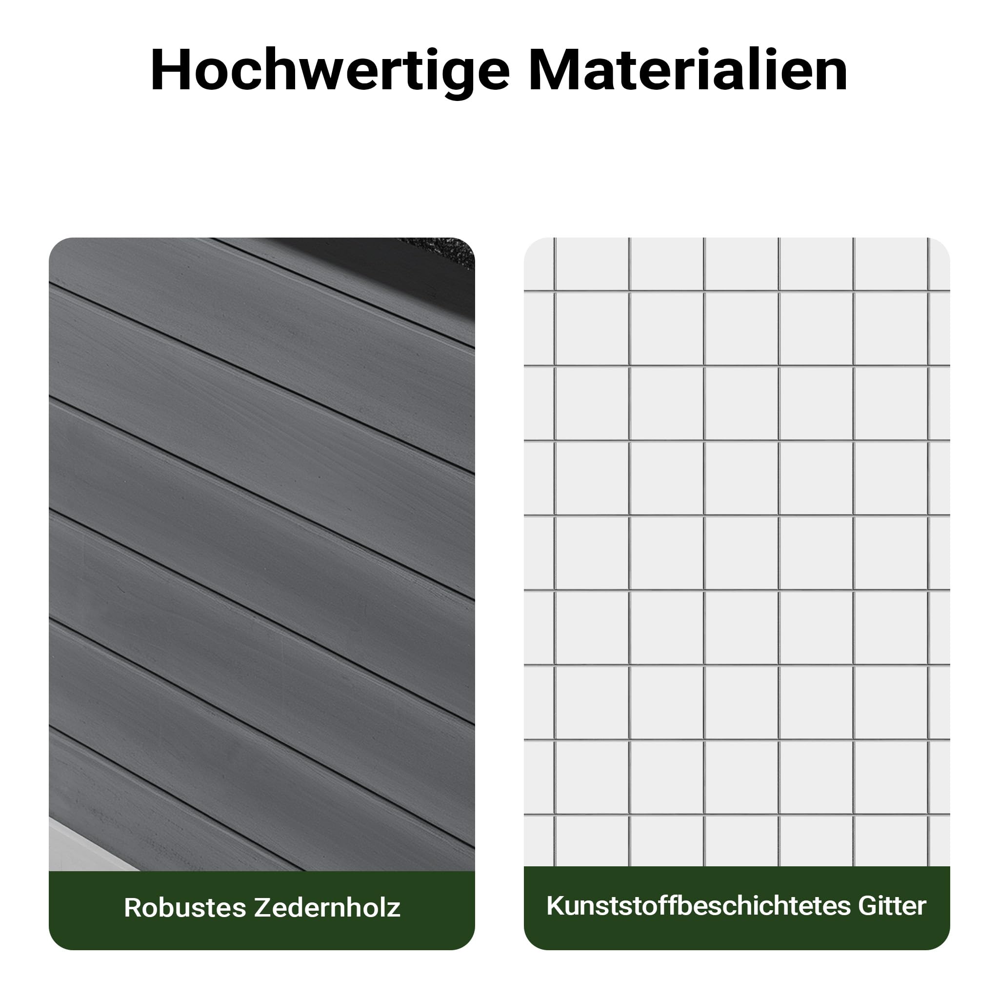 Wiltec Hühnerstall 1535 x 525 x 685 mm hellgrau mit Freilauf und Schlafhaus aus Holz, Hühnerhaus mit Unterschlupf, Gitter und Kotwanne verzinkt