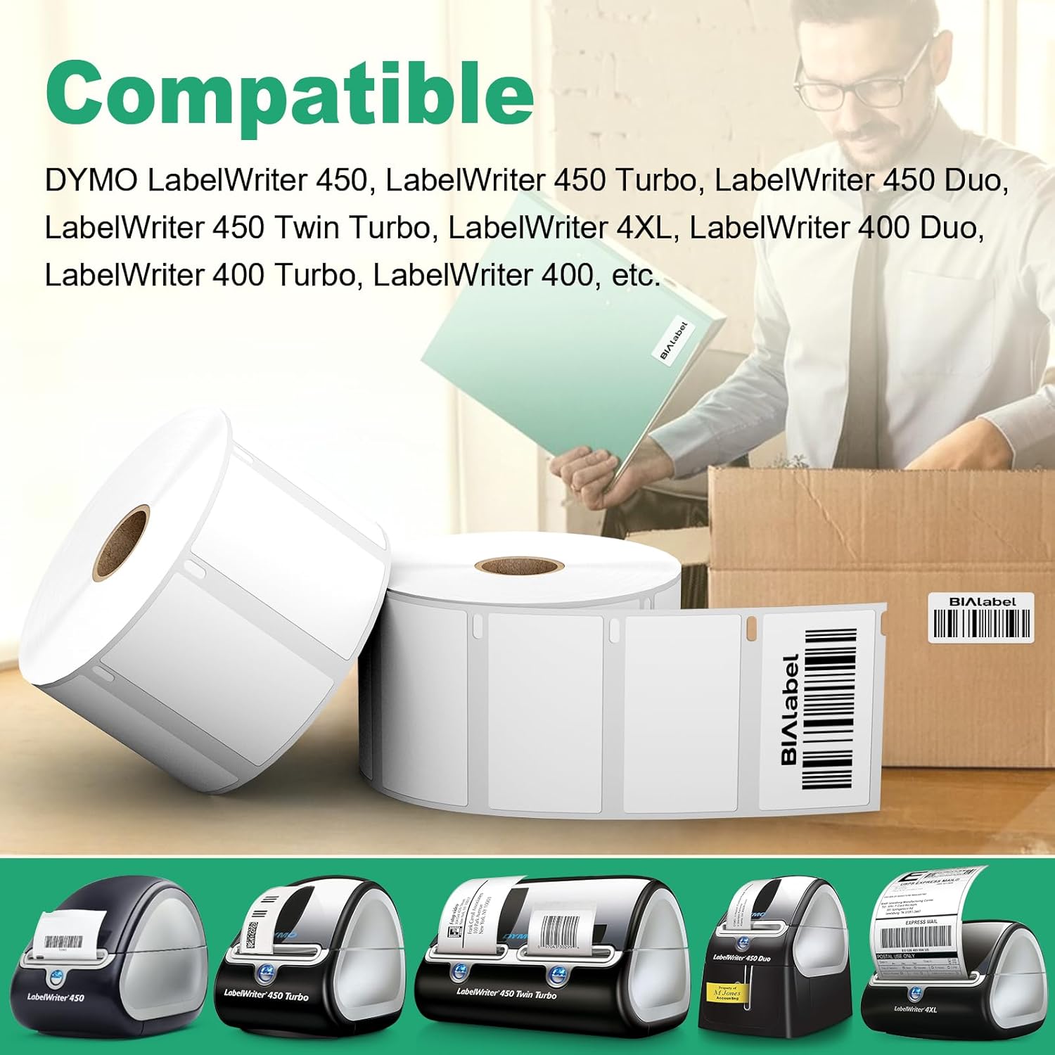 Address & Barcode Label for DYMO 30334 (2-1/4" x 1-1/4"), Compatible with DYMO LabelWriter 4XL, 450, 450 Duo, 450 Turbo, and 450 Twin Turbo (12 Rolls/12000 Labels), Not Fit 5XL & 550, BIAlabel