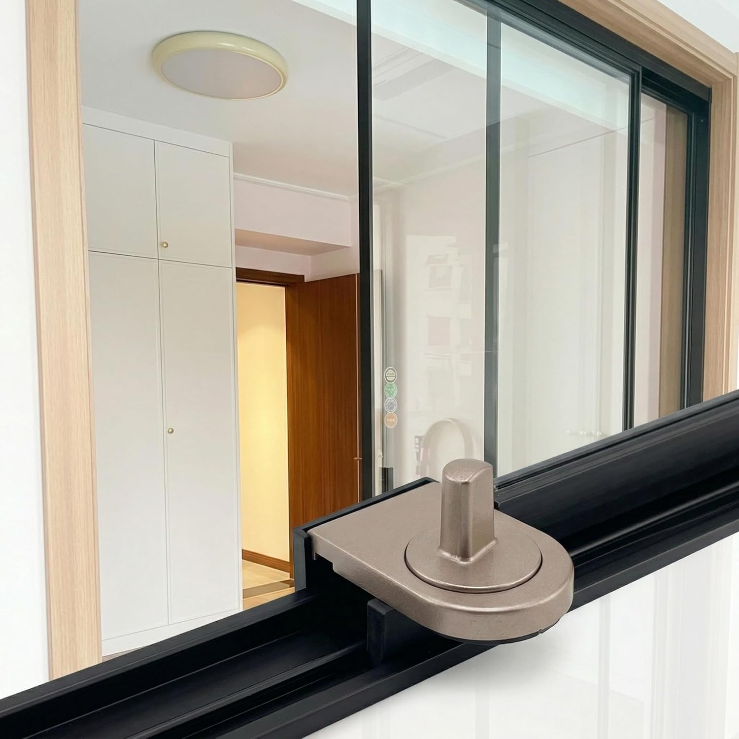 Sliding Door Lock, 2 Pack Light Brown Aluminum Alloy Window Locks Double Slot Child Safety Guards, Heavy Duty Security Stopper for Sliding Glass Frames and Window Tracks Fit 2.5-4CM Width