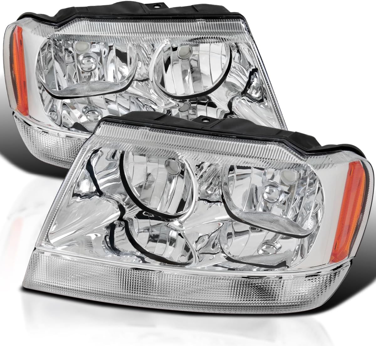 SPEC-D TUNING Chrome Replacement Headlights Compatible with 1999-2004 Jeep Grand Cherokee Left + Right Pair Head Lights Lamps Assembly