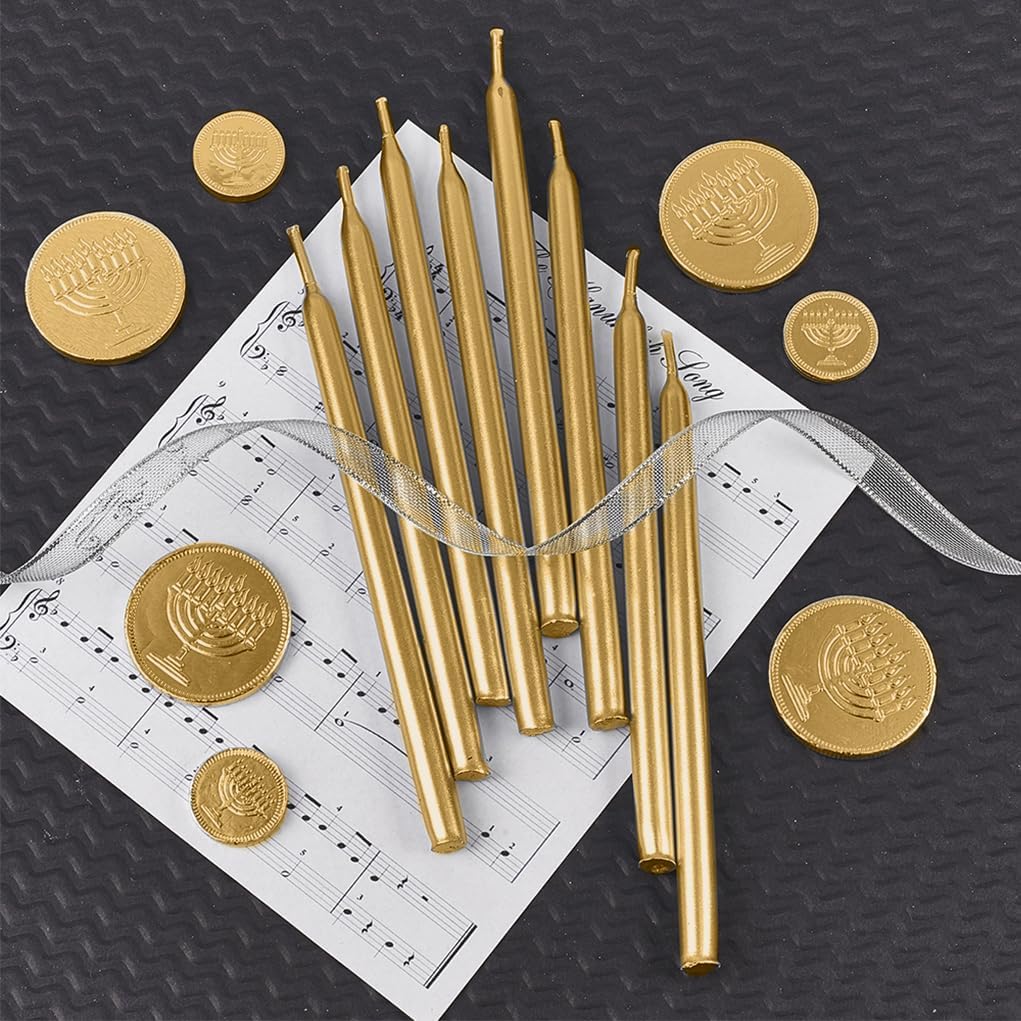 Dripless Hanukkah Candles 5.75" Tall Metallic Gold Candle Set of 45 Enough for 8 Nights Fits Standard Menorah Decorative Candles for Parties, Birthday, Weddings, Holiday Decorations by Aviv Judaica