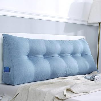 Linen Wedge Headboard Pillow,Large Bolster Triangular Headboard Reading Pillow,Solid Color Positioning Bed Rest Cushion Daybed Backrest with Removable Cover