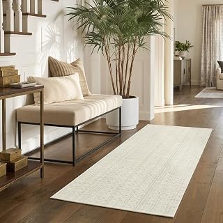 Beige Runner Rug, 2x4.3 Hand Woven Washable Thin Bathroom Rug