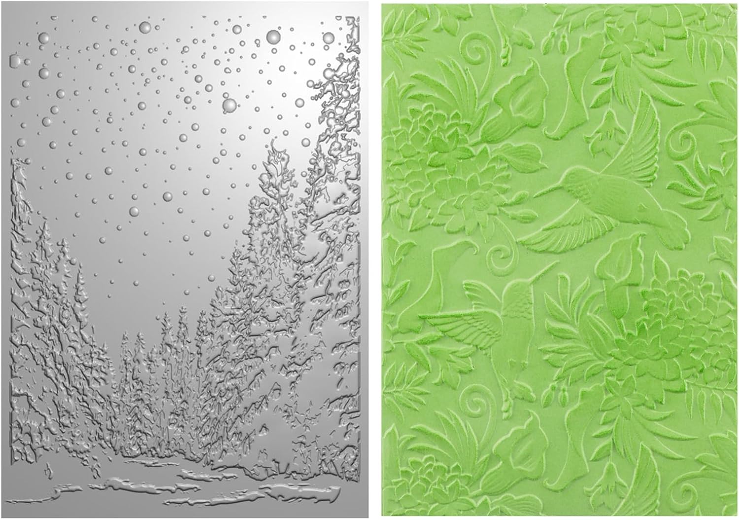 Briartw 2pcs 3D Embossing Folder for Card Making,Hummingbird and Tree on Snowy Day Bundle Set Clear Plastic Texture Fades Embossing Template for Scrapbooking