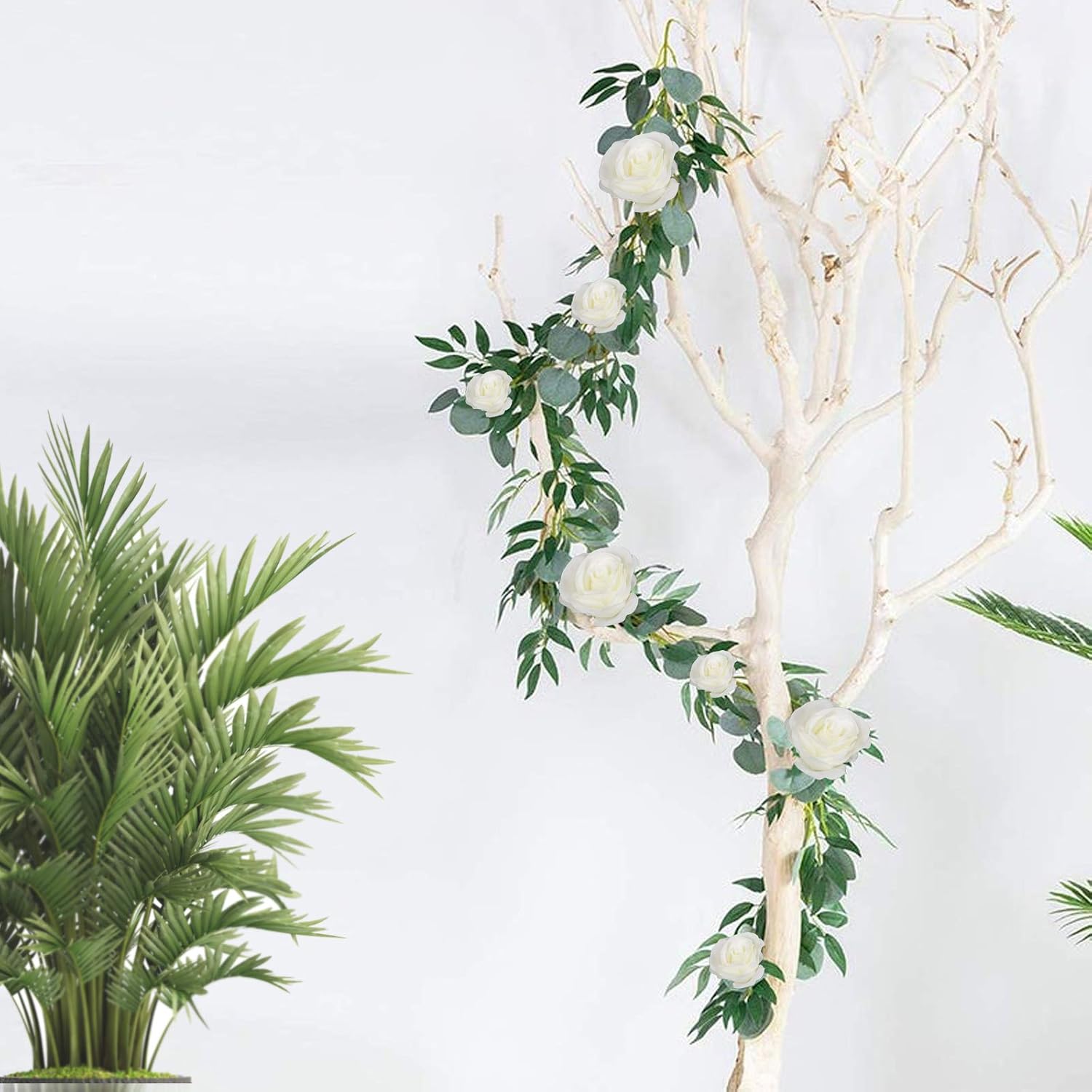 Ageomet 2 Pack 13FT Garlands for Decor with Flowers, Eucalyptus Garland with Artificial Silk Rose Flower Vine for Wedding Arch, Table, Party, Backdrop and Bedroom Decoration