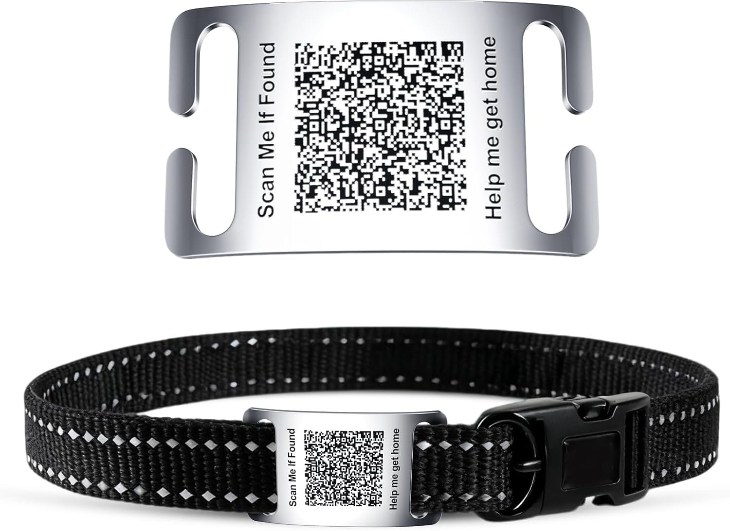 QR Code Custom Dog Cat Pet Tags Laser Engraved Stainless Steel – Real-Time Scan Alerts & Shareable Digital Profile (Open End-QR Code, Medium for 3/4″ Wide Collars)