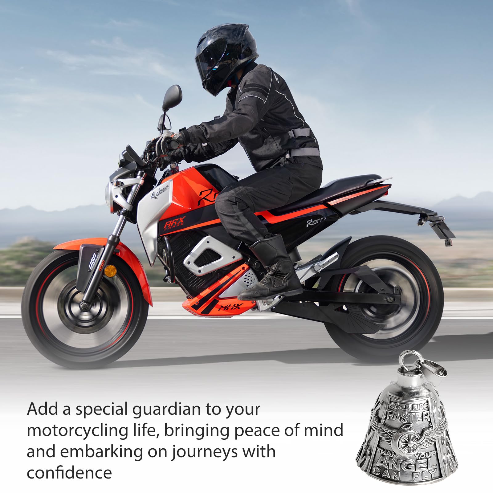 GomTrynxil Guardian Bell Biker Bell, Motorrad Glocke Glücksbringer, Reitglocke Motorrad Glöckchen mit Schlüsselanhänger und Ring, Motorradglocke Schlüsselanhänger Personalisiert Pendant mit Beutel - 5