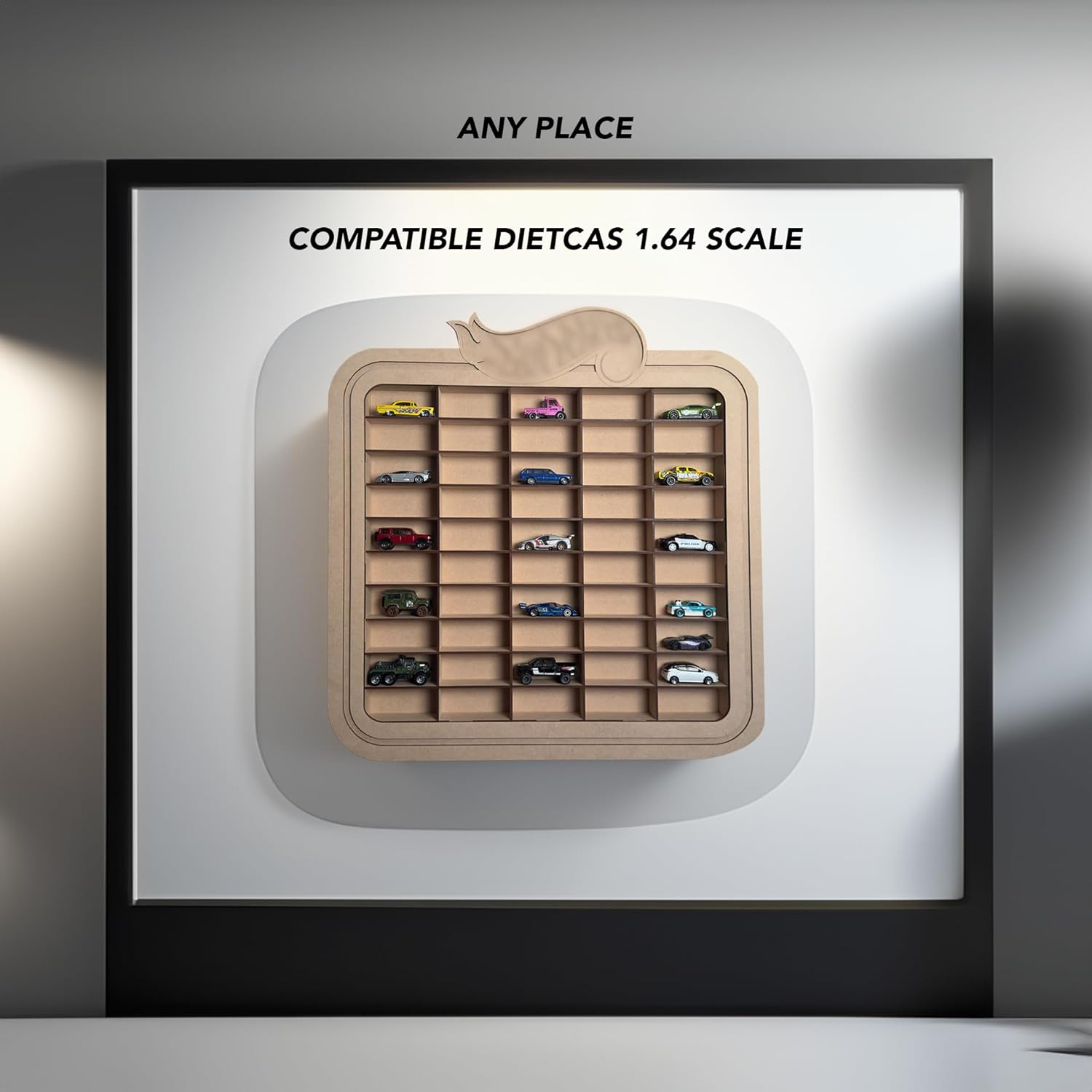 ALEJANDRO CORTES Premium Display Case: Special Edition for 1/64 Diecast Cars (Holds 50 Loose Cars - Wall-Mounted MDF) (1, Clasico)