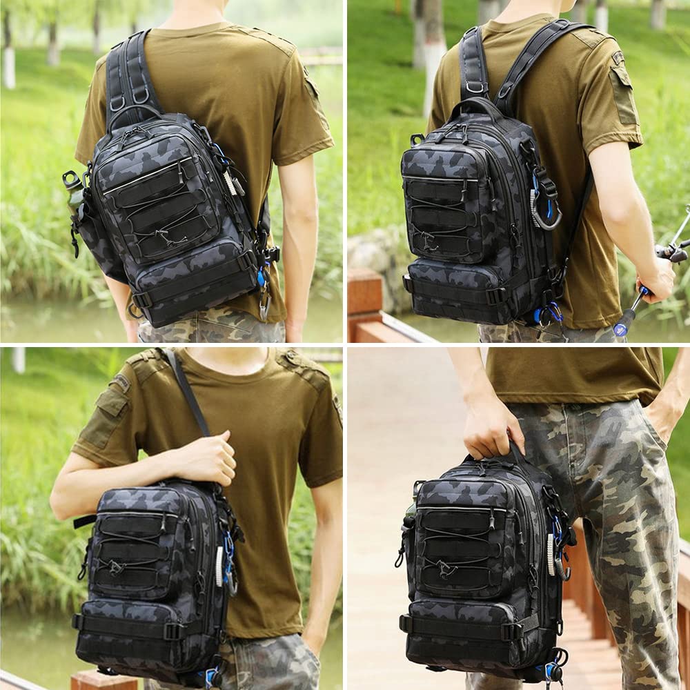 Wędkarstwo Tackle Plecak do przechowywania Torba na zewnątrz Plecak na ramię Wodoodporna torba na narzędzia wędkarskie Cross Body Sling Bag (Camouflage-1)