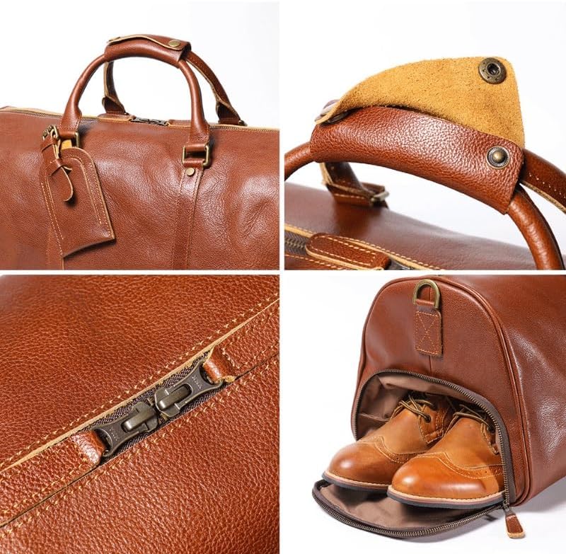 Retro Vegetable Tanned Leather Travel Bag for Men Single Shoulder Cross Body Fitness Cowhide Handbag