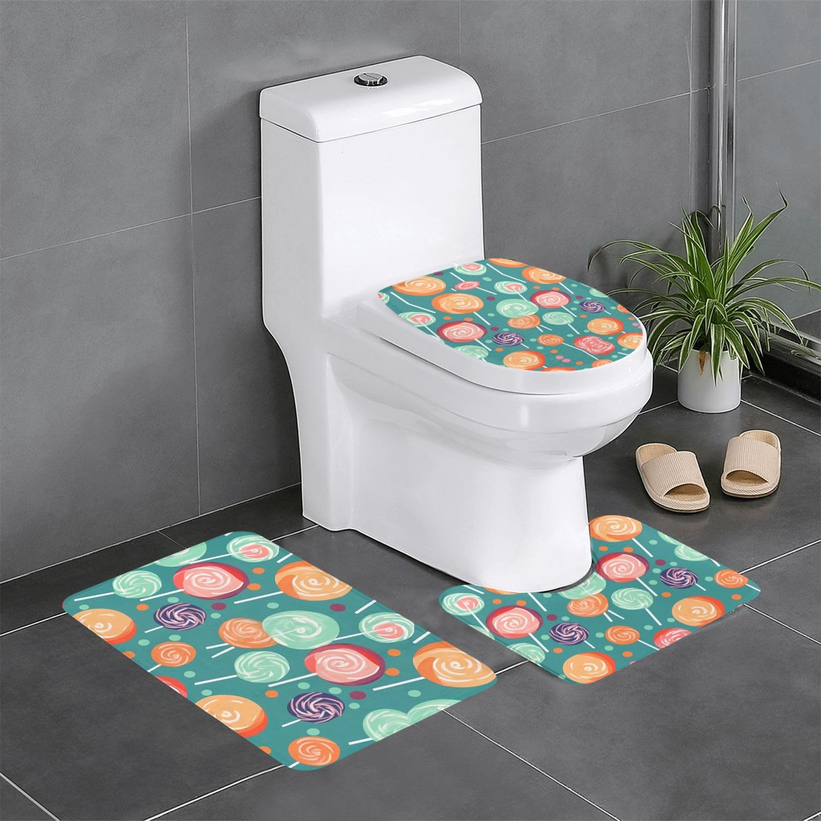 Tapis de salle de bain avec contour wc Sweet Lollipop pour une coiffeuse élégante et propre