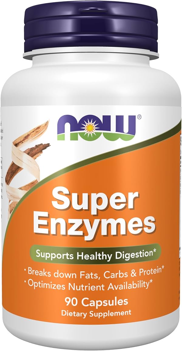 NOW Supplements, Super Enzymes, formulado con Bromelina, Bilis de Buey, Pancreatina y Papaína, Super Enzymes, 90 Cápsulas
