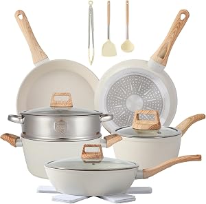 16PCS Pots and Pans Set Non Stick Cookware Set Nonstick with Cooking Set (White)