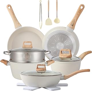 Anymark 16-Piece Non-Stick Pots and Pans Set - Granite Aluminum Cookware with Lids, Utensils, Gas Stovetop Compatible