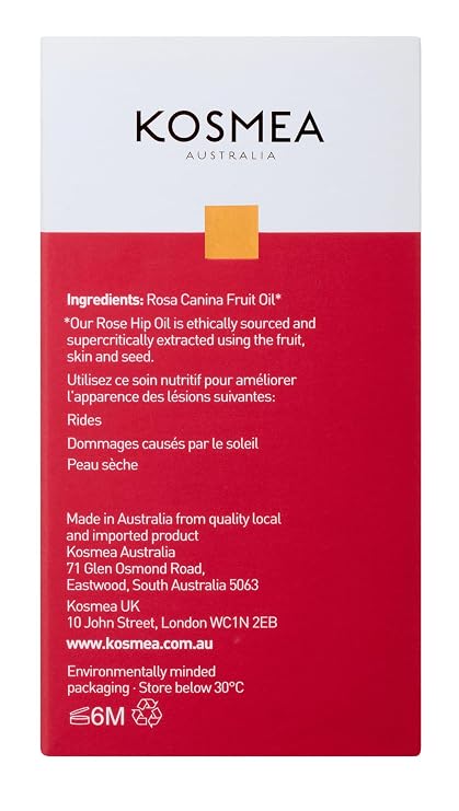 Kosmea Rosehip Oil Anti-Aging Benefits for Face & Body Premium Quality Super-critically Extracted Oil Using The Entire Fruit, Seed & Skin - 0.68 fl oz