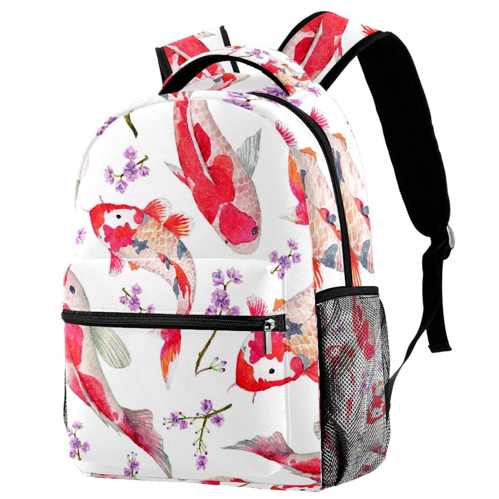 Sac à dos de voyage carpes rouges avec porte-bouteille pour campus