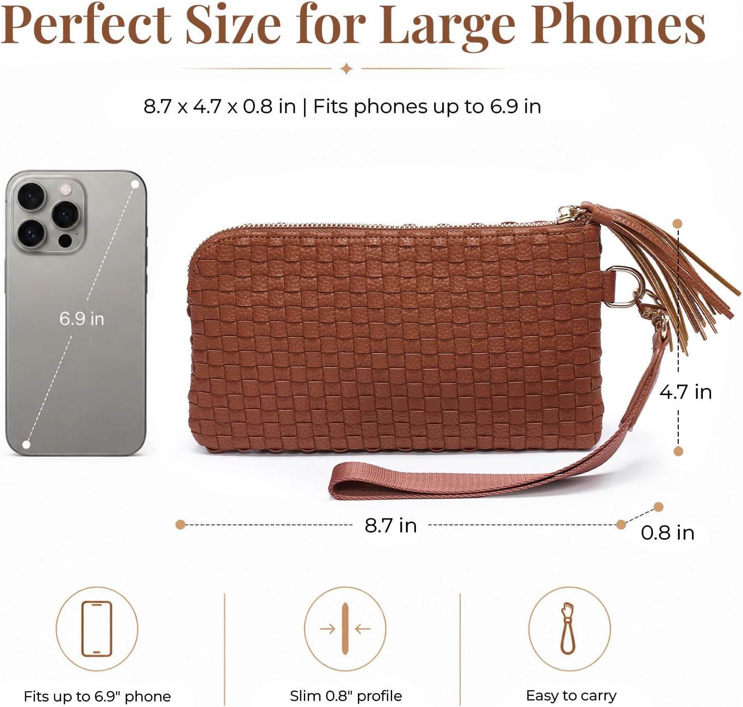 Wristlet Purses for Women, Small Woven Vegan Leather Wallet and Clutch
