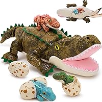 Vista 12 de MorisMos - Animal de peluche de dinosaurio con bebés, mamá dino T-rex de 23.6 pulgadas con 3 juguetes de peluche de bebé dino y 3 huevos de peluche