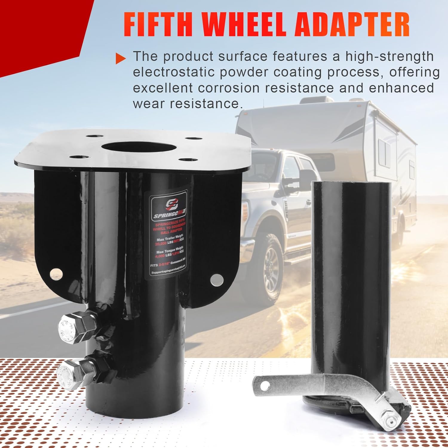 5th Wheel to Gooseneck Adapter,Height Adjustable from 14 to 19 inches,20000 LBS GTW 4000 LBS VTW