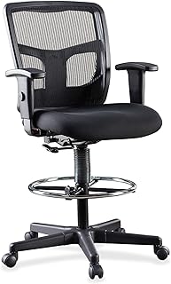Lorell LLR86801 Ratchet Mesh Mid-Back Stool Chair, Black