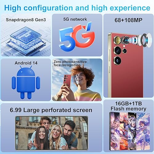 Miniatura 2 de Huness Teléfono celular I25 Ultra desbloqueado, bolígrafo integrado, teléfono desbloqueado de 12 + 512 GB, Android 14, batería de 7000 mAh, pantalla