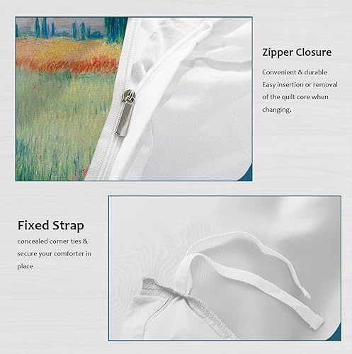 Miniatura 6 de Funda nórdica Farm Scenery 3pc con cierre de cremallera y lazos de esquina Funda edredón de microfibra Monet (1 funda nórdica + 2 almohadas de