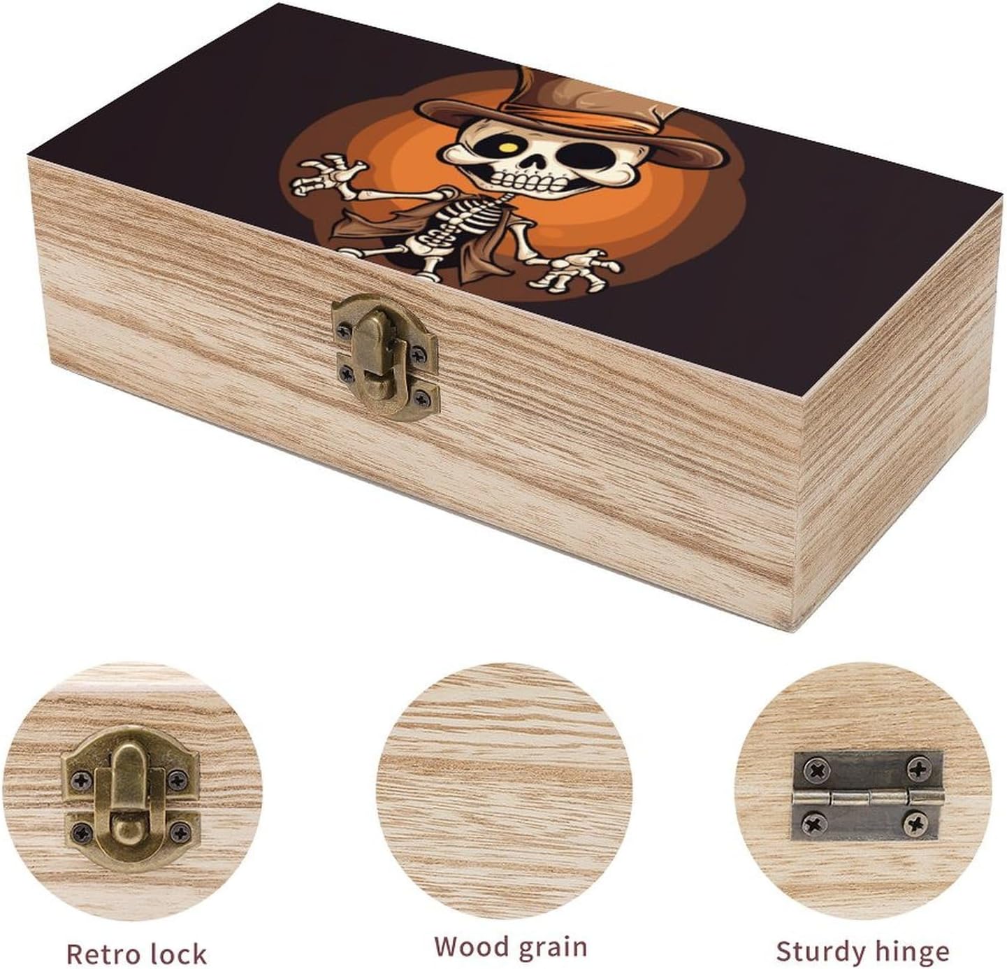 Large Wooden Storage Box With Lid And Front Clasp Funny Skeleton Wooden Jewelry Box Office Desk Organizer Bins Beautifully Keepsake Boxes Memory Boxes Jewelry Organizer image 3