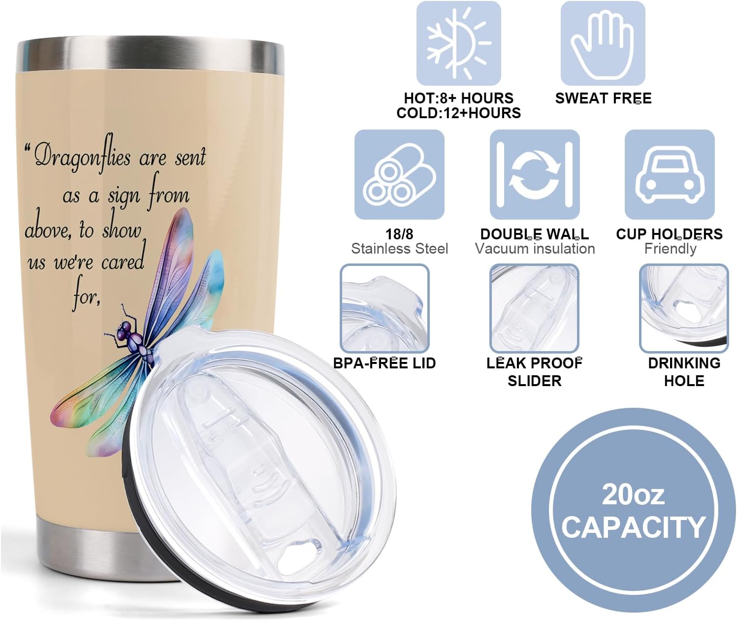 Dragonfly Tumbler Gift for Women Dragonfly 20oz Stainless Steel Insulated Tumbler Memorial Gifts Inspirational Remembrance Coffee Cup Bereavement Loss of Gift (Tum-Dragonflies Sent Sign) - Image 2