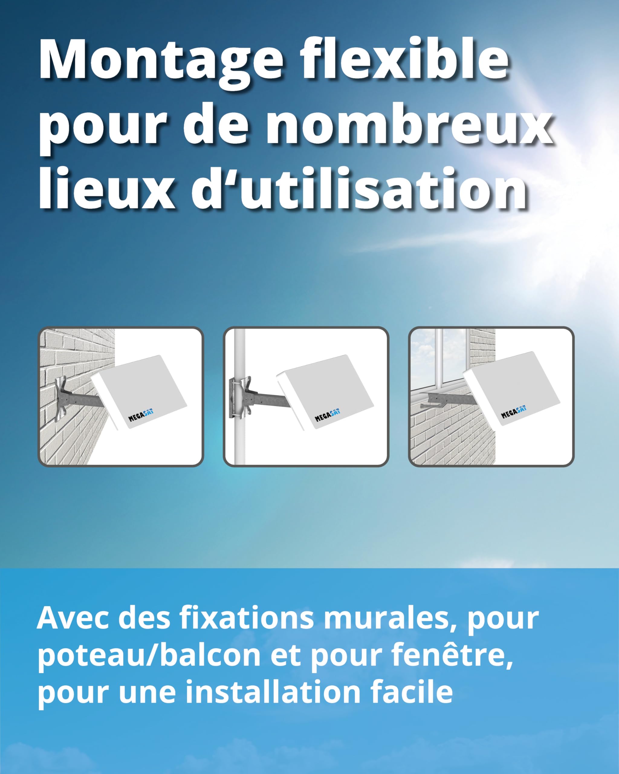 Megasat Antenne Plate D1 Profi-Line – Antenne Satellite pour 1 utilisateur | LNB interchangeable, installation murale, mât/balcon ou fenêtre