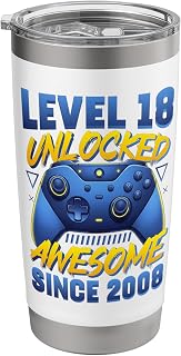18th Birthday gamer Level 18 unlocked born 2008 video games Stainless Steel Insulated Tumbler