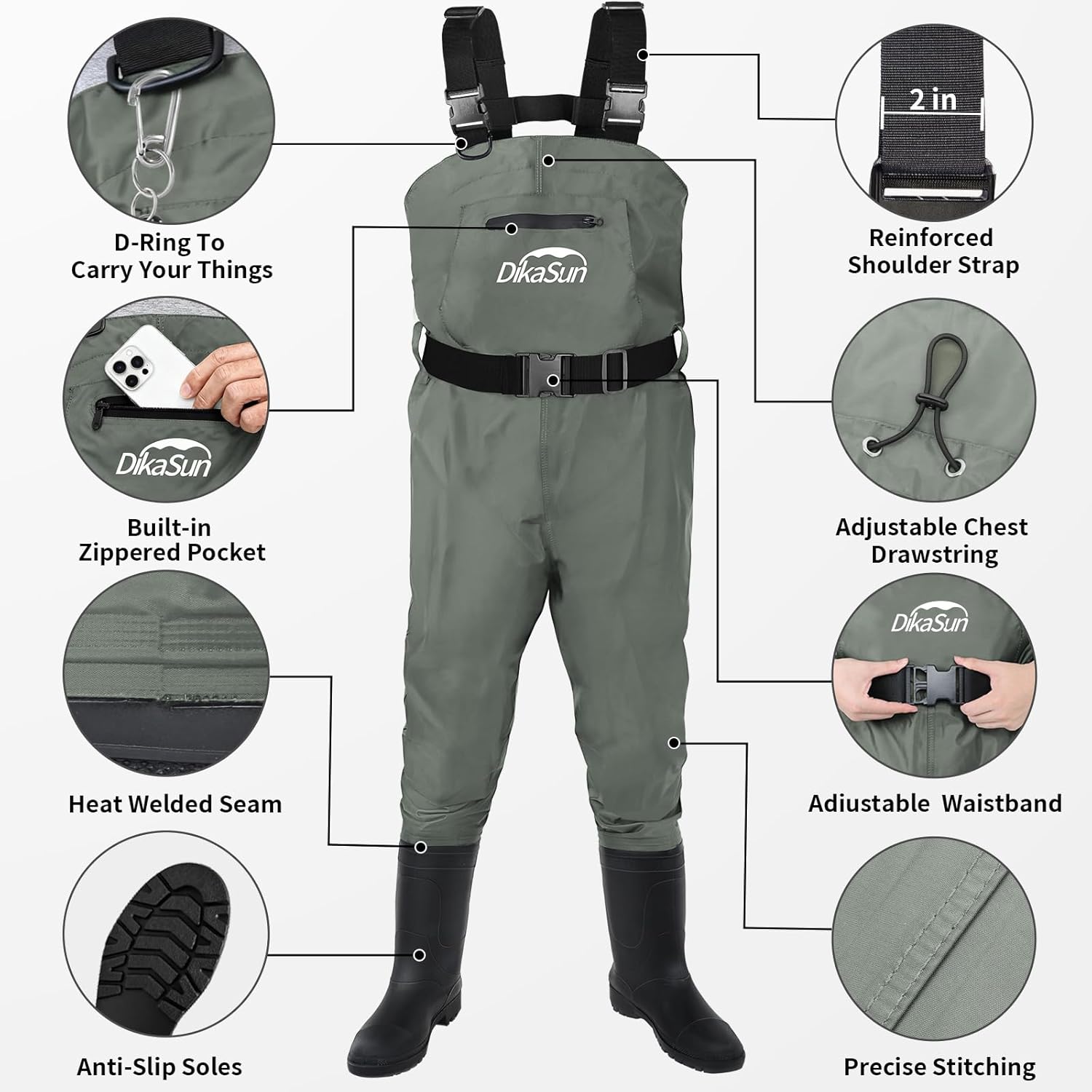 Fishing Waders for Men & Women, Waterproof 2-Ply Nylon/PVC Chest Wader with Boots for Outdoor Sizes 4-13 Bootfoot - Image 2