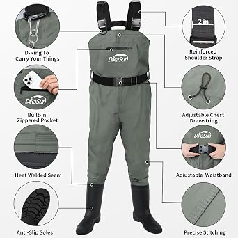 Fishing Waders for Men & Women, Waterproof 2-Ply Nylon/PVC Chest Wader with Boots for Outdoor Sizes 4-13 Bootfoot