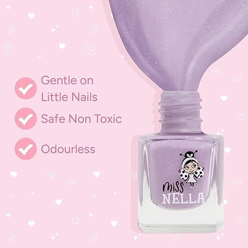 Miniatura 10 de MISS NELLA SWEET LITTLE PACK, juego de esmalte de uñas, fórmula fácil de despegar y a base de agua, 3 colores de purpurina de uñas, conejito