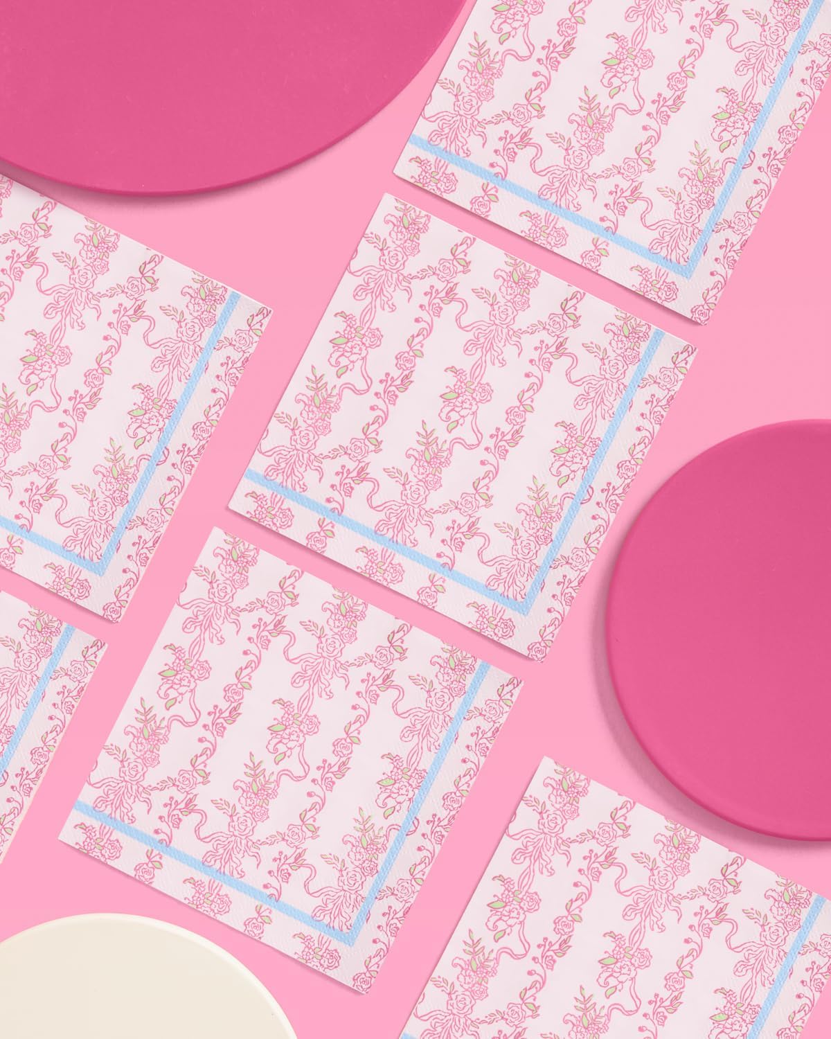 xo, Fetti Pink Floral Paper Napkins - 3-ply, 25 pcs | Bachelorette Decorations, Tea Birthday Party Tablescape, Bridal Shower Linens, Garden Coquette Cocktail Decor, Valentines Supplies, Galentines