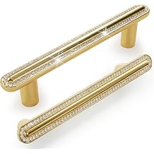 POZEAN Gold Cabinet Pulls 4 Pack, Luxury Crystal Drawer Knobs Handles, Easy Install Modern Cabinet Pulls for Kitchen Bathroom Vanity