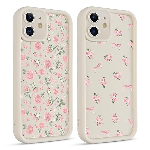 Coiwxmoi 2 Pièces Coque pour iPhone 12 6,1", Aesthetic Fleur Mignon Flower Motif Design Étui pour Femmes Fille, Silicone Housse Antichoc Caméra Protecteur Bumper Cover Case pour iPhone12, Rose - iPhone 12 - Fleur Rose
