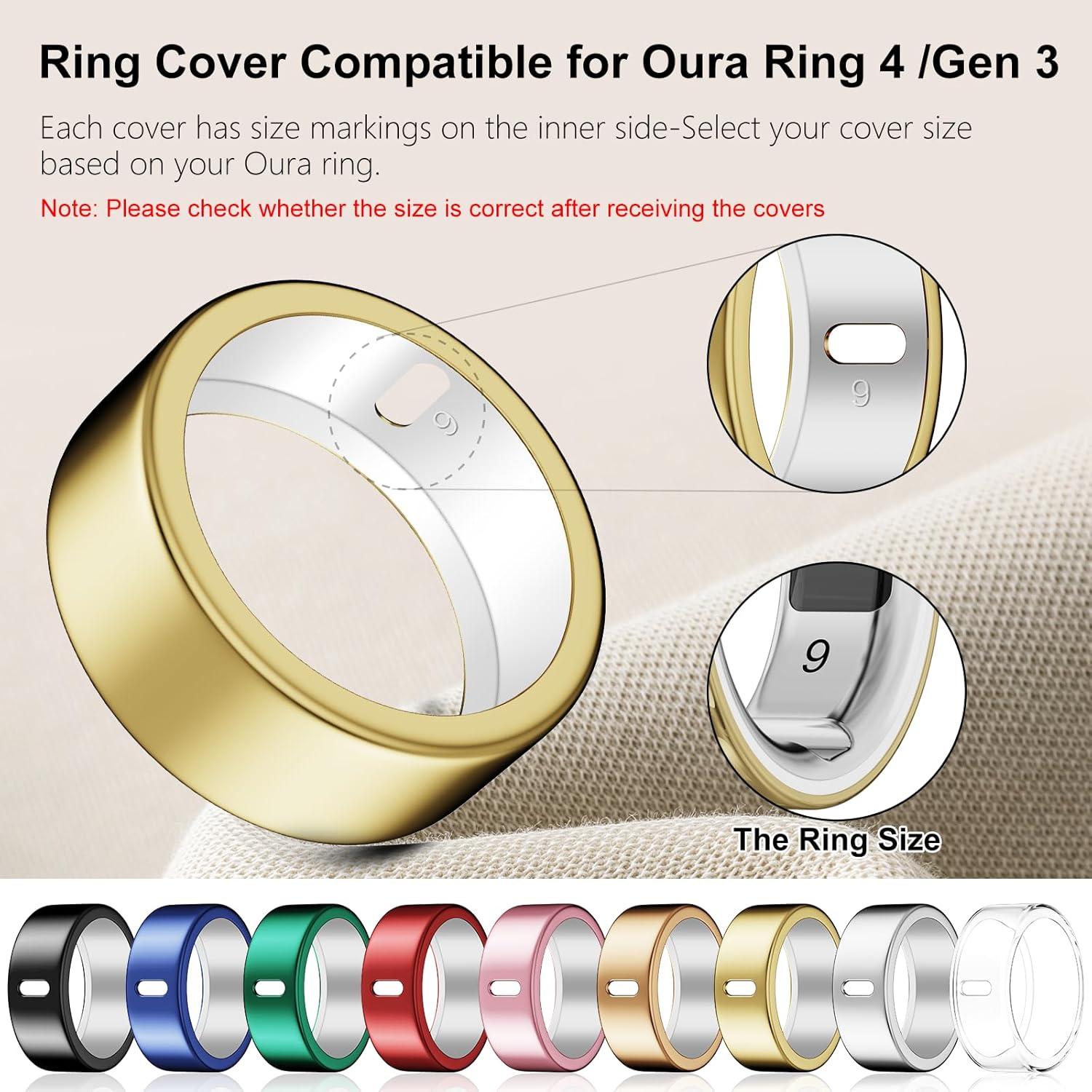 Compatible for Oura Ring 4/Gen 3 Cover- Charging Directly-Rugged TPU Case Protector Workout Gym Women Men -Size 9 - Gold+Rosegold (NOT for Ring Gen 5/4-Ceramic)