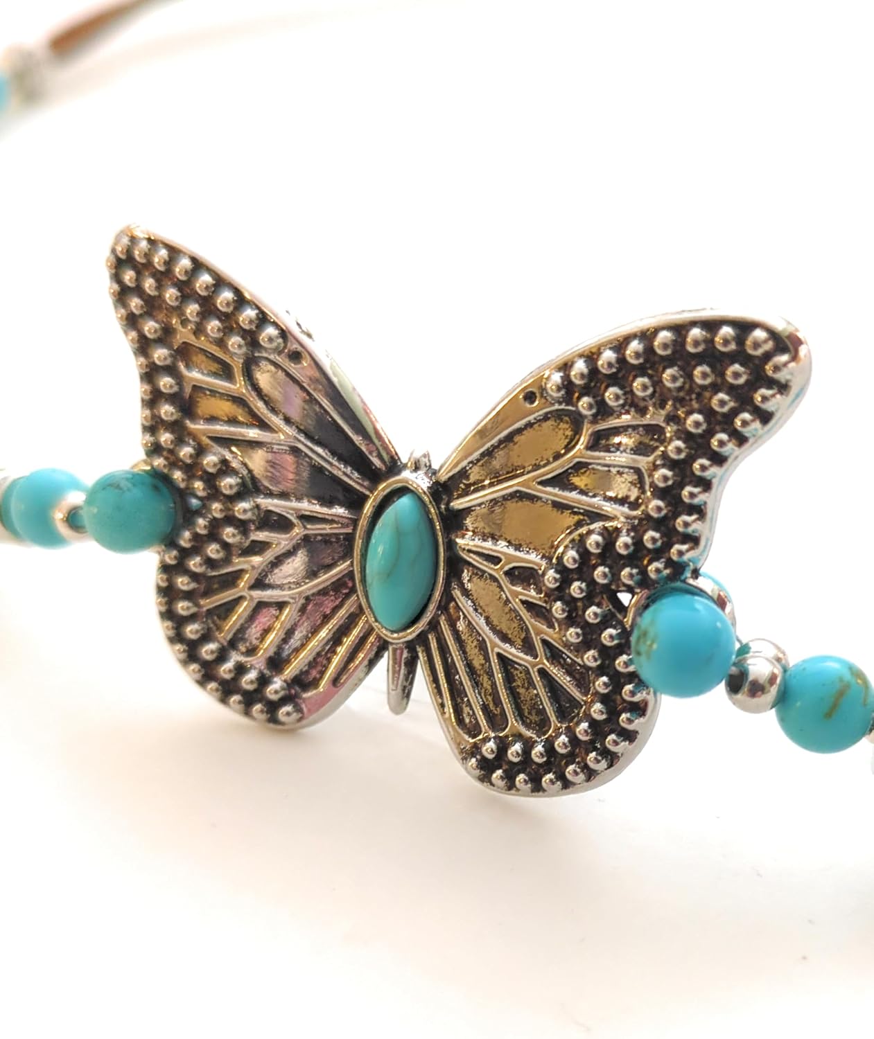 Boho Western Butterfly Hat Band for Women Turquoise Bead Genuine Gemstone Adjustable Chic Accessory Handcrafted Festival Cowgirl Jewelry