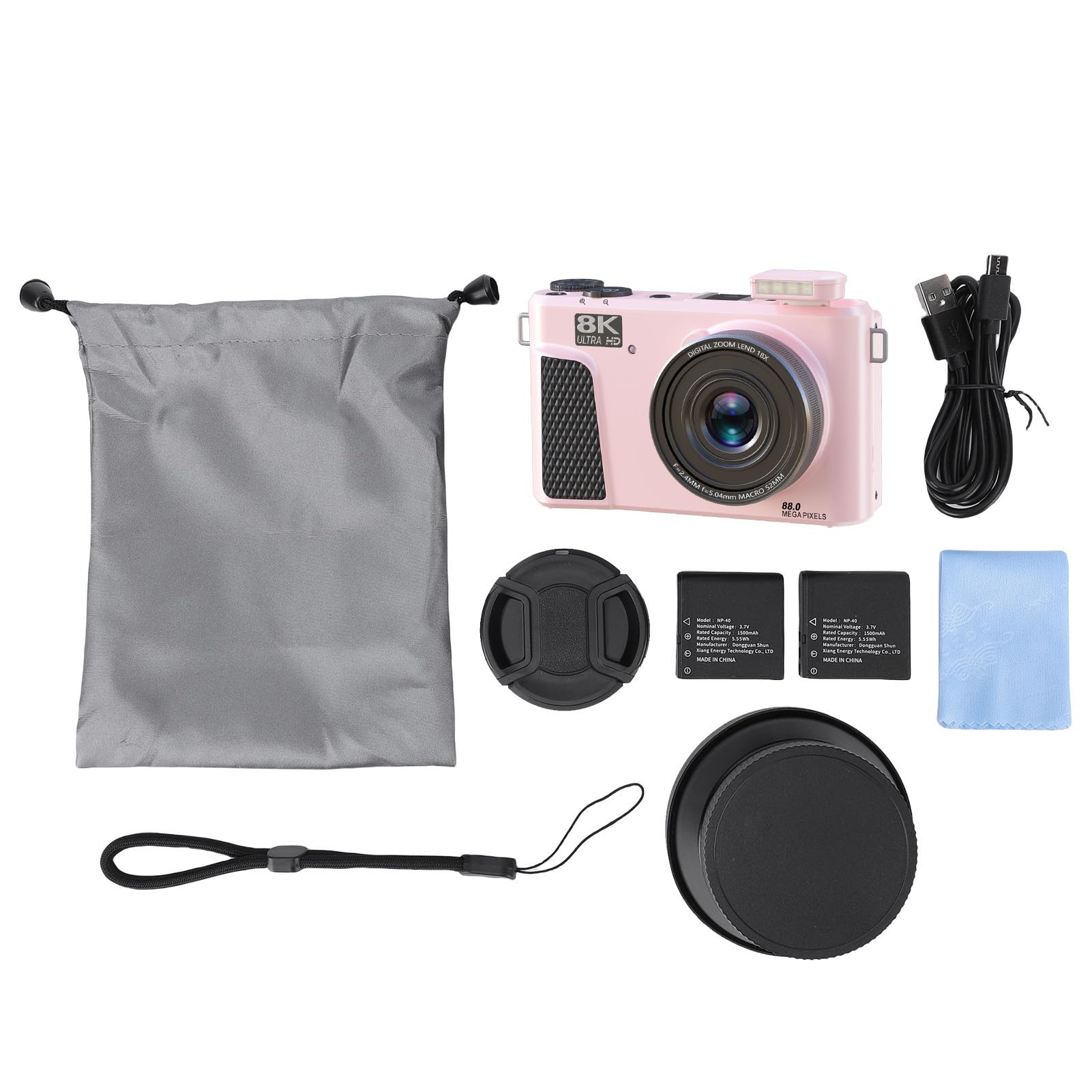 Generic Fotocamera Mirrorless WiFi da 88 MP 8K con Messa a Fuoco Automatica Zoom 18X con Doppia Batteria per Hobbisti e Principianti (PINK)