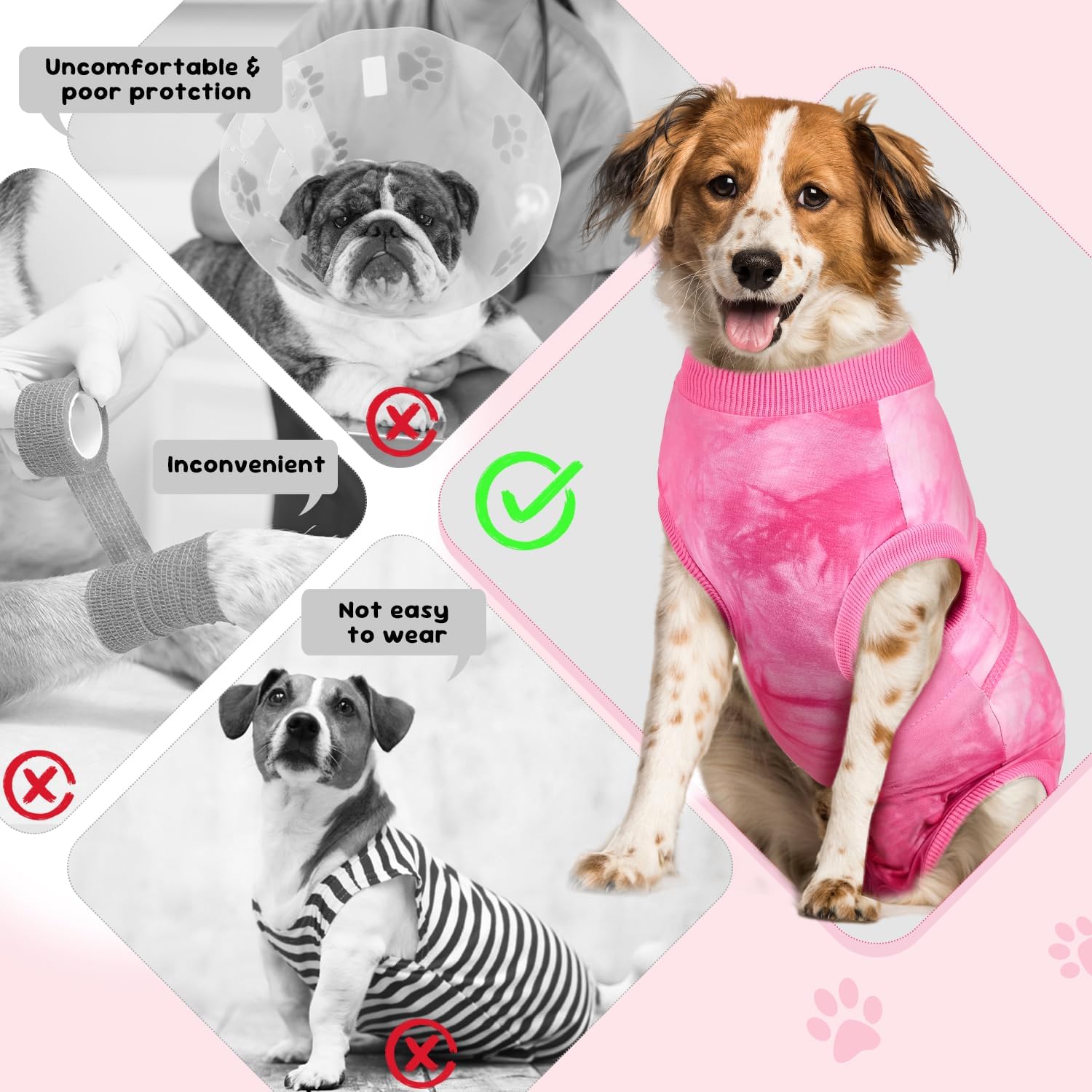 Lukovee Dogs Recovery Suit - Adjustable Dog Onesie for Female Male Dogs, Breathable Anti Licking Cone Alternative Surgery Pet Surgical Body Suit After Spay Abdominal Wounds Neuter (XL, Pink Tie-dye)