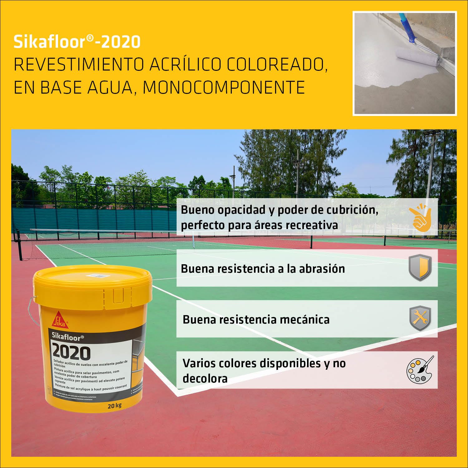 SIKA - Revestimiento acrílico suelos - Sikafloor 2020 - Gris oscuro - 20kg | Pintura para interior y exterior - Ideal para garajes y superficies de cemento - Acabado resistente