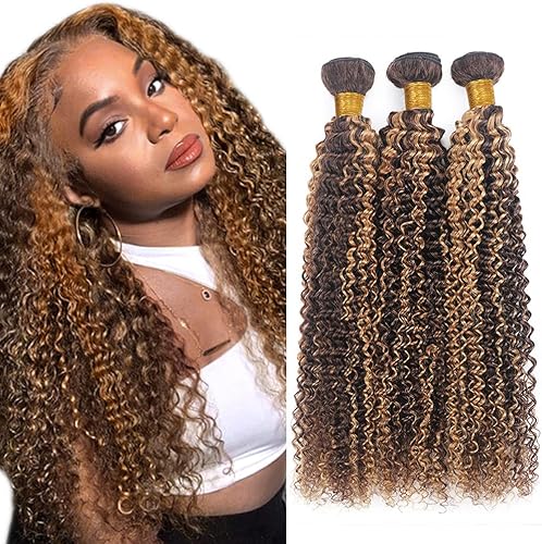 Highlight Kinky Curly 3 Bundles 100% Unprocessed Virgin Curly Wave P4/27 Cheveux